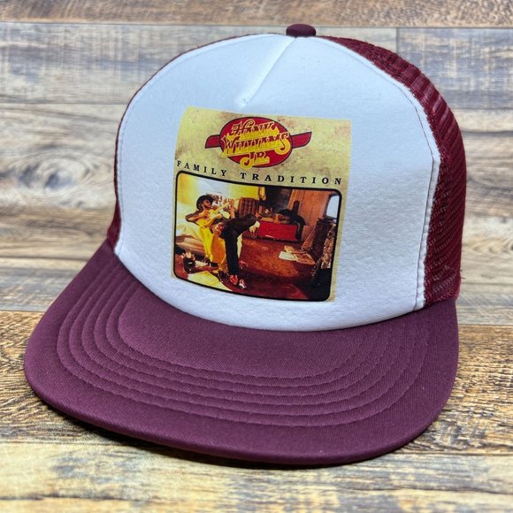 Unbranded Other - Hank Williams Jr Mens Trucker Hat Maroon Snapback Family Tradition Album Cap
